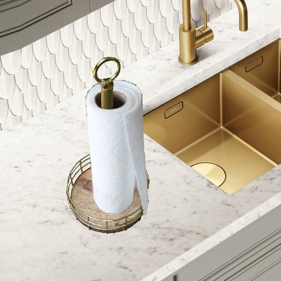 Kitchen - Metal and Wood Paper Towel Holder with Basket - Picture 7 of 7